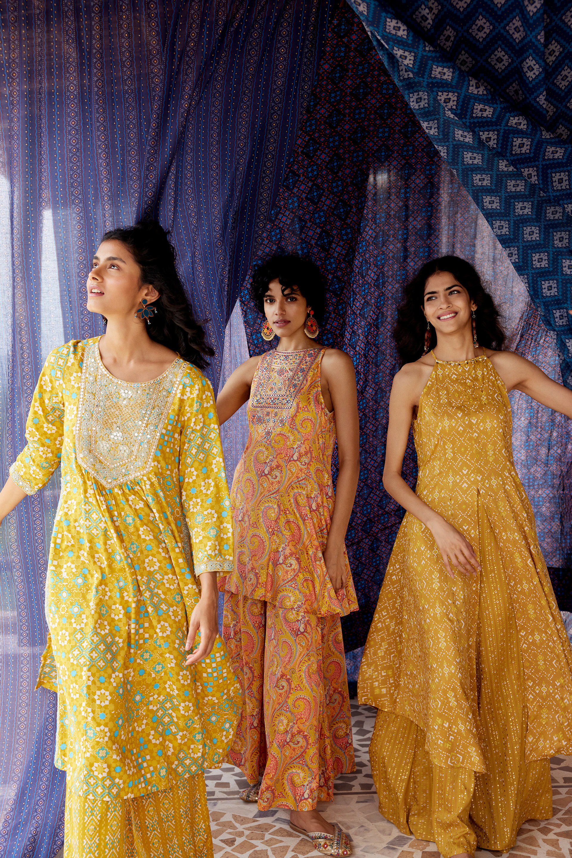 Mustard geometric Print Kurta Set, Mustard, image 5